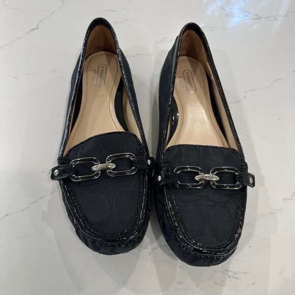 Coach Women's Perri Signature Logo Pattern Black Flat Loafers. Size 9.5B - Picture 1 of 9